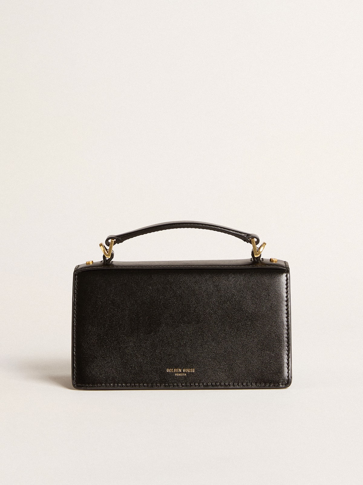 Small Venezia Bag in black boarded leather with gold details - Golden Goose Women