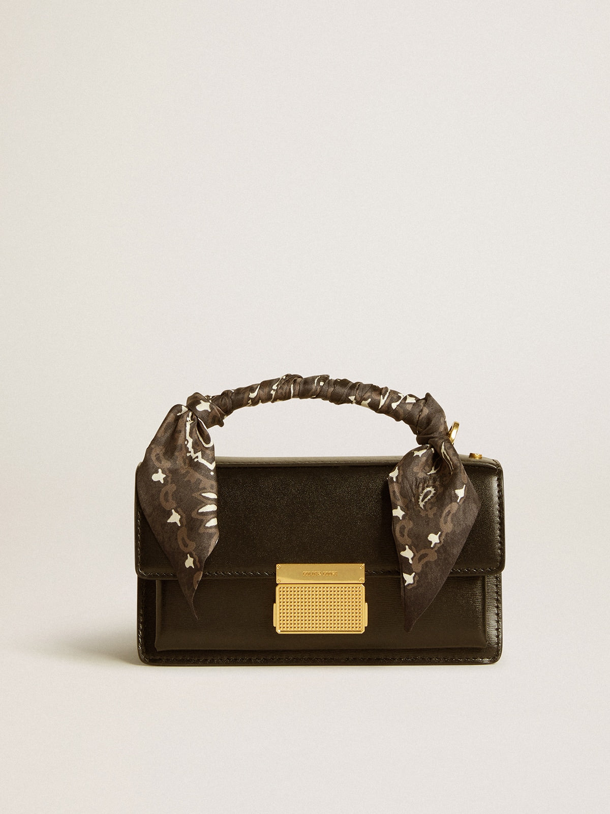 Small Venezia Bag in black boarded leather with silk scarf - Golden Goose Women
