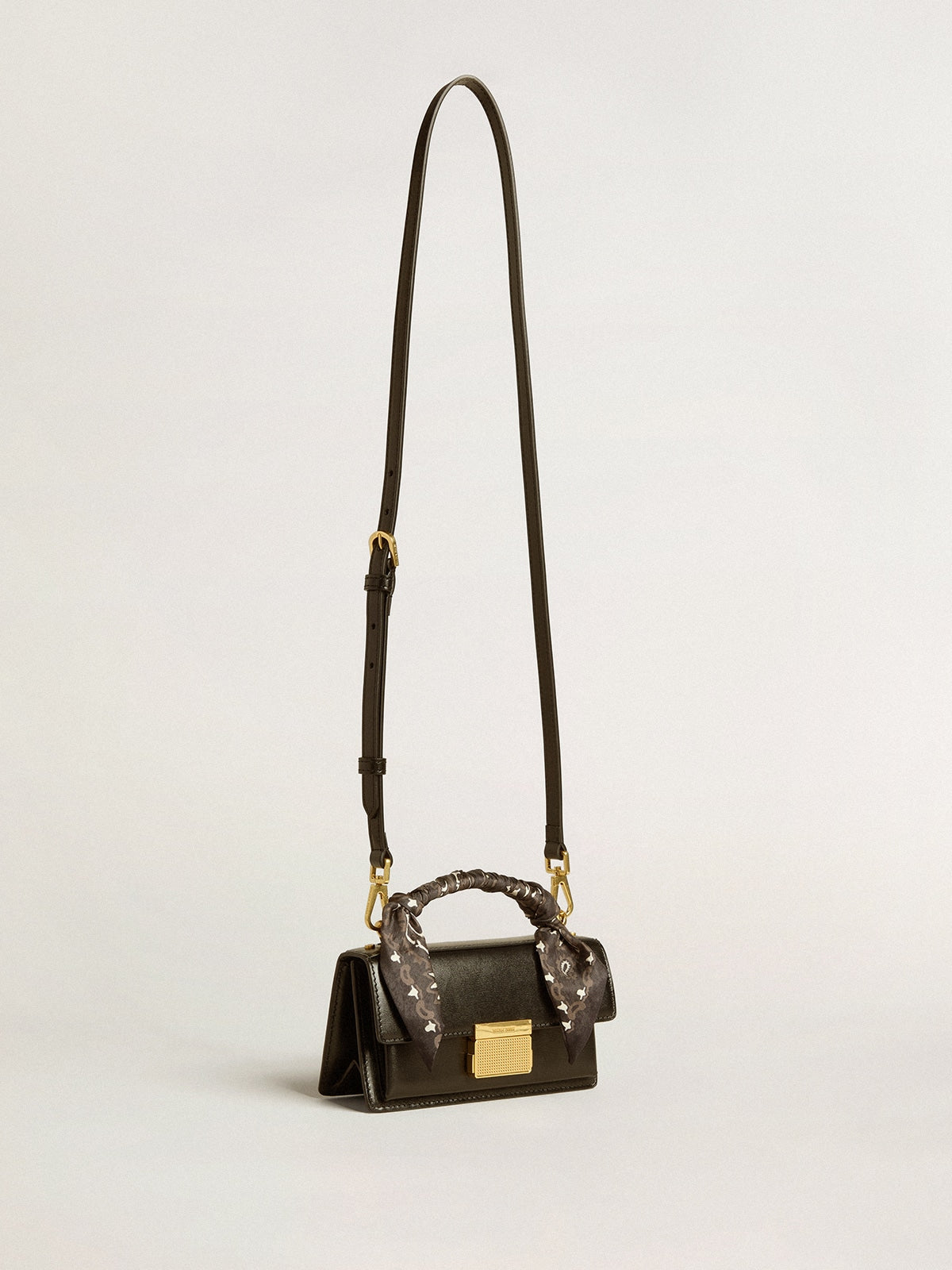 Small Venezia Bag in black boarded leather with silk scarf - Golden Goose Women
