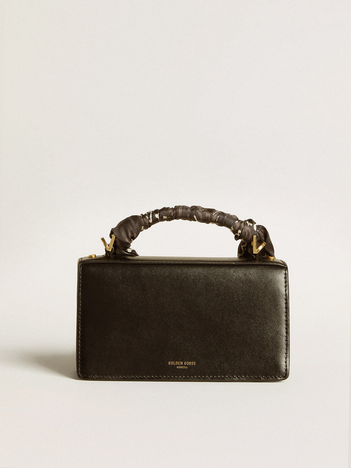 Small Venezia Bag in black boarded leather with silk scarf - Golden Goose Women