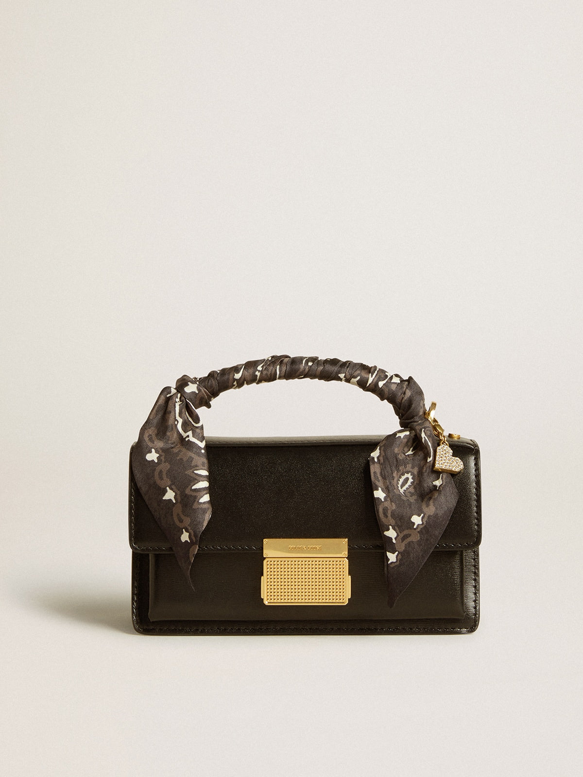 Small Venezia Bag in black boarded leather with silk scarf and charm - Golden Goose Women