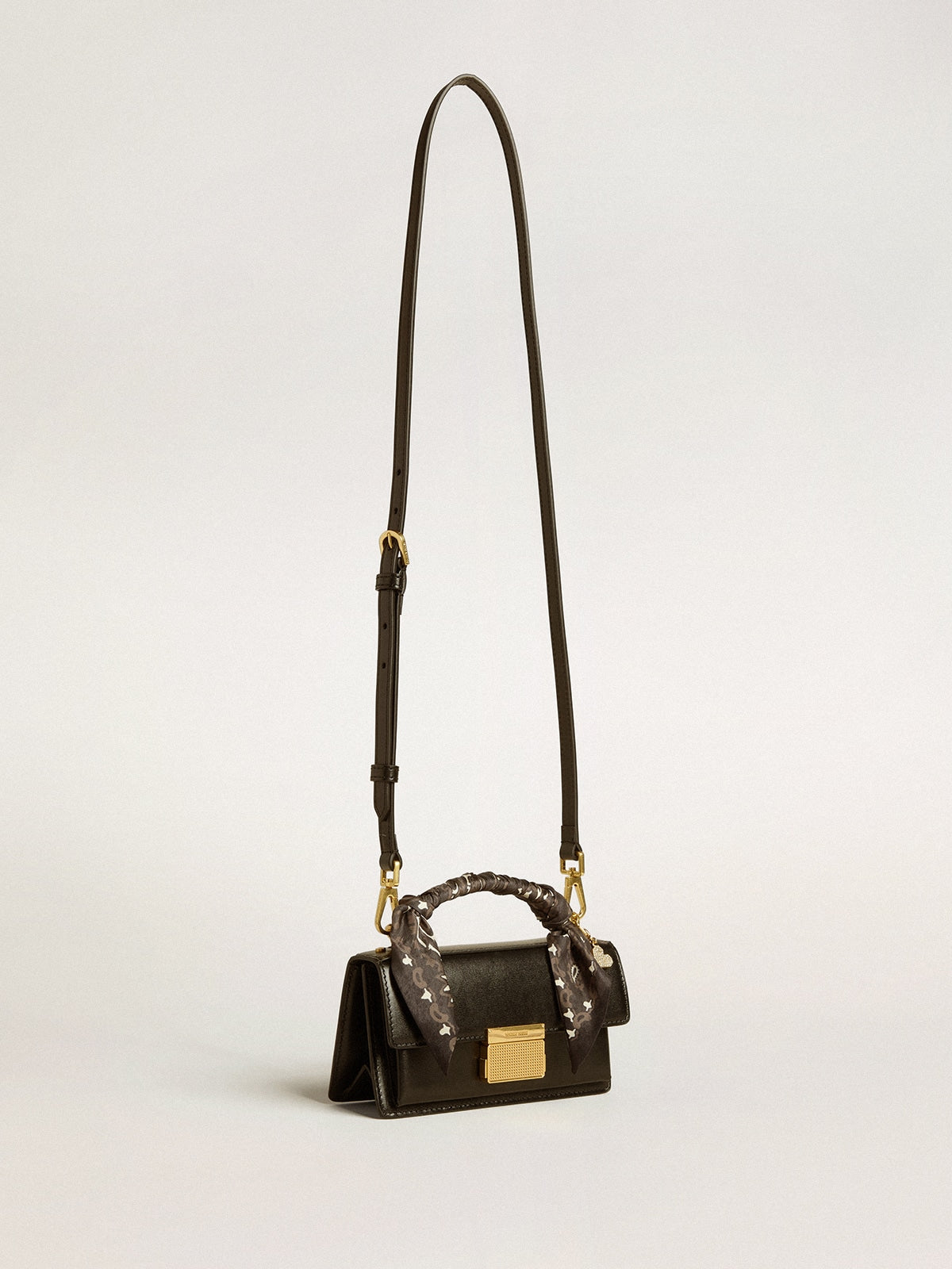 Small Venezia Bag in black boarded leather with silk scarf and charm - Golden Goose Women