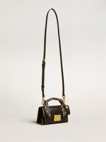 Small Venezia Bag in black boarded leather with silk scarf and charm - Golden Goose Women