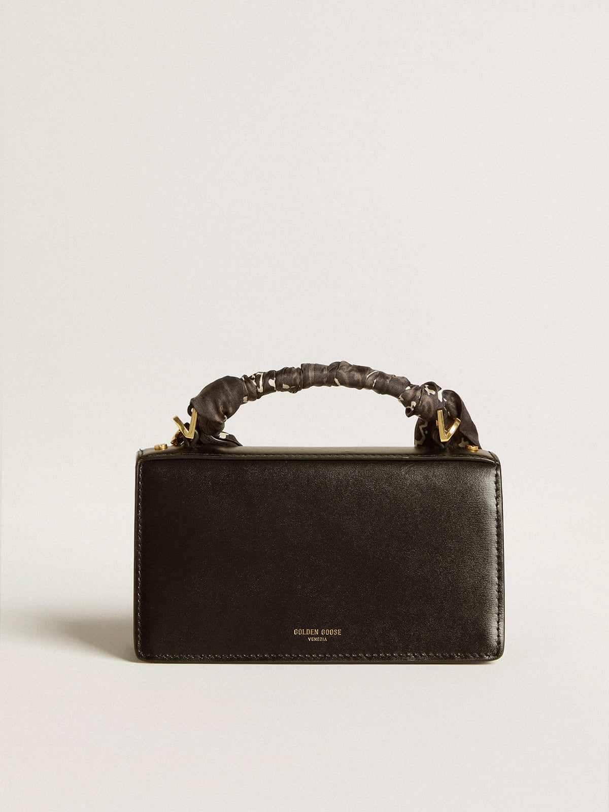 Small Venezia Bag in black boarded leather with silk scarf and charm - Golden Goose Women