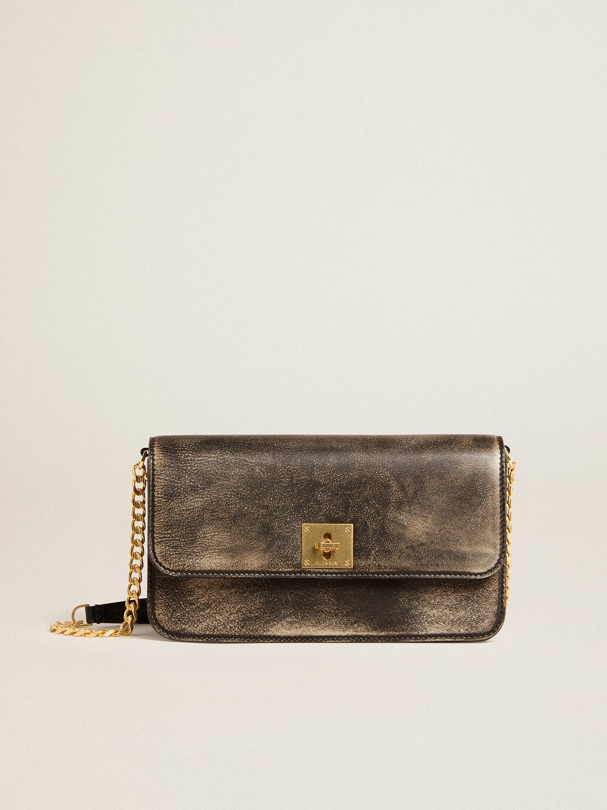 Gioia Bag in black vintage leather with gold details - Golden Goose Women