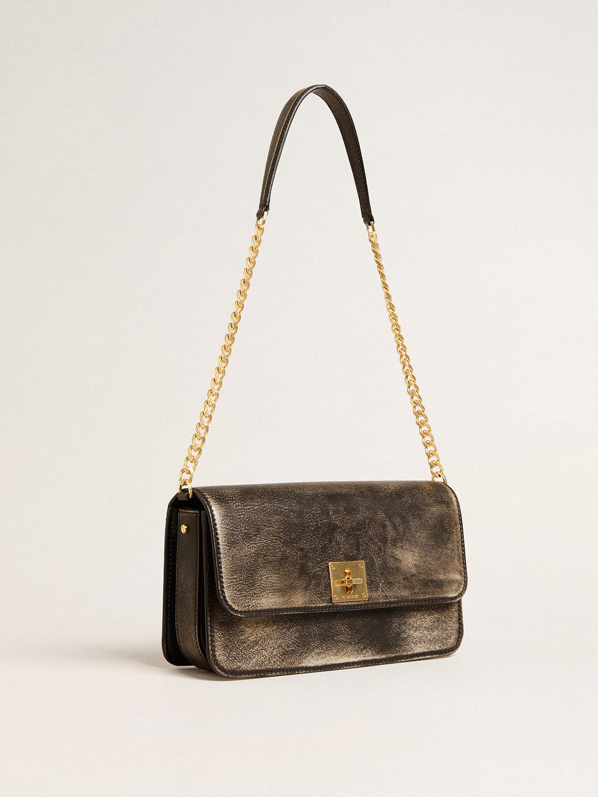 Gioia Bag in black vintage leather with gold details - Golden Goose Women