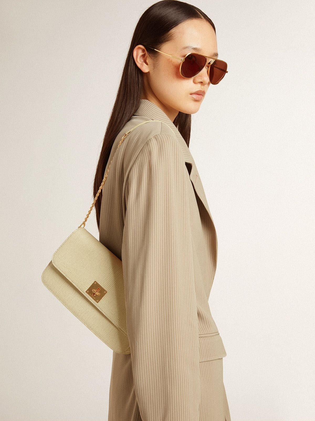Gioia Bag in mineral-gray sheepskin leather with gold details - Golden Goose Women