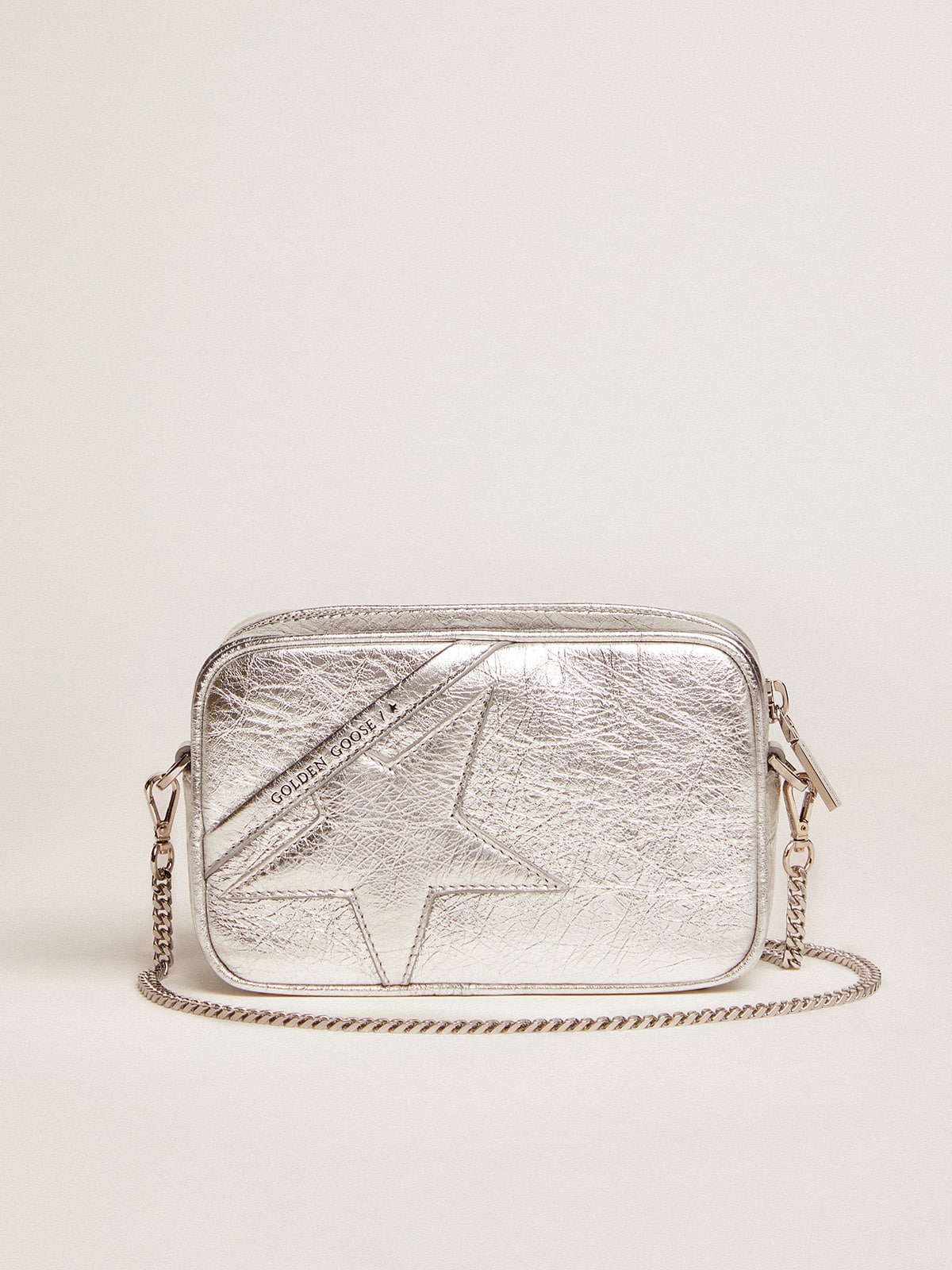 Women's Mini Star Bag in silver laminated leather with tone-on-tone star - Golden Goose Women