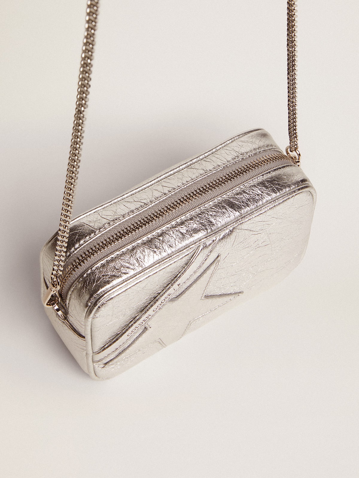 Women's Mini Star Bag in silver laminated leather with tone-on-tone star - Golden Goose Women