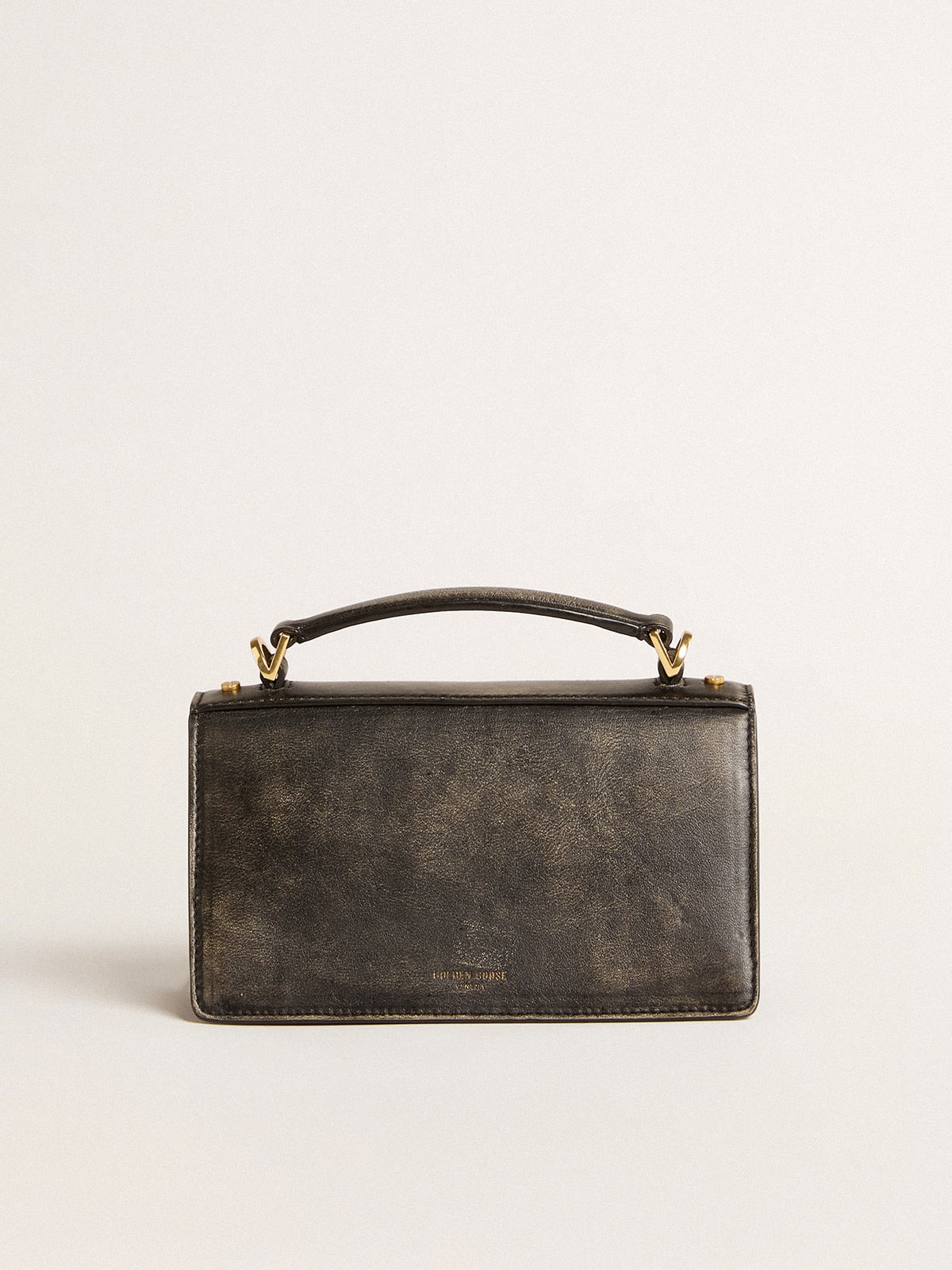 Small Venezia Bag in black distressed leather with gold details - Golden Goose Women