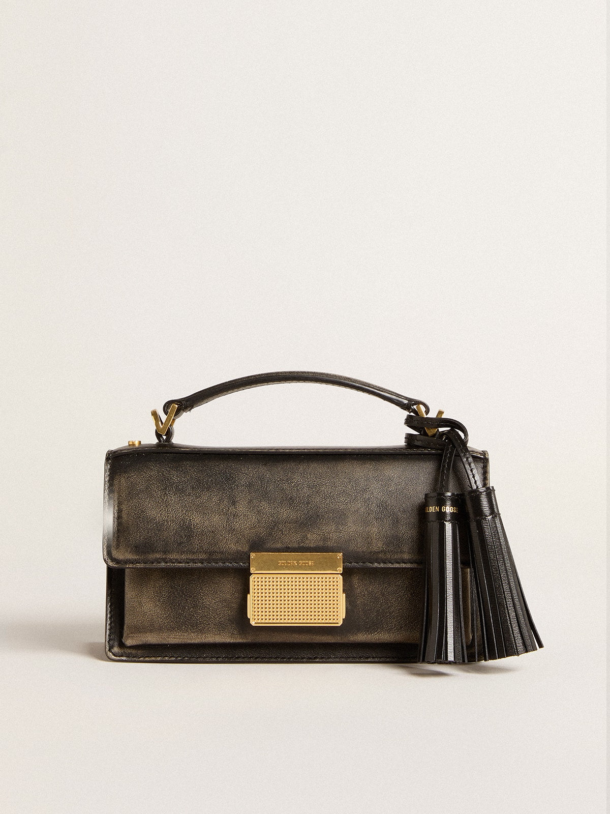 Small Venezia Bag in black distressed leather with gold details - Golden Goose Women
