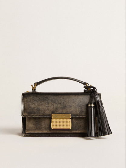 Small Venezia Bag in black distressed leather with gold details - Golden Goose Women