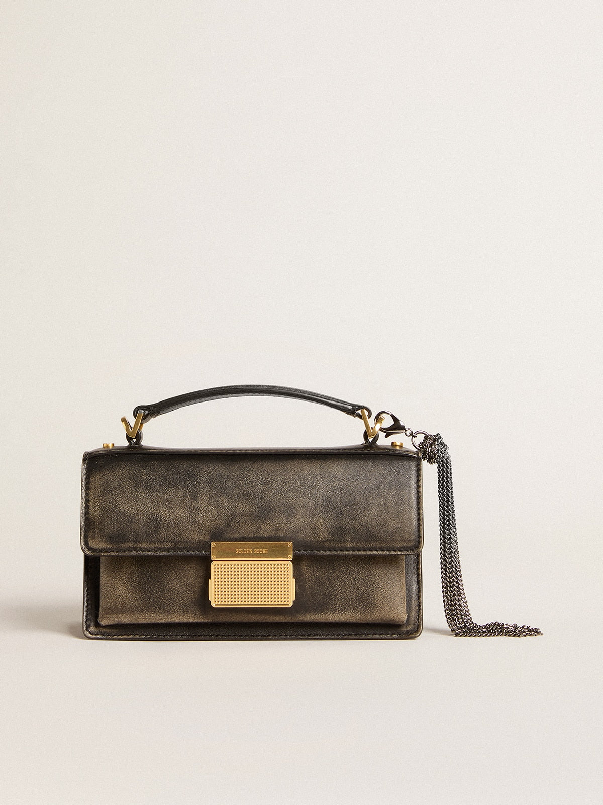 Small Venezia Bag in black distressed leather with gold details - Golden Goose Women
