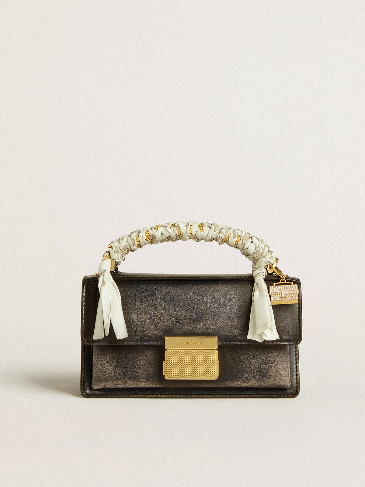 Small Venezia Bag in black distressed leather with gold details - Golden Goose Women