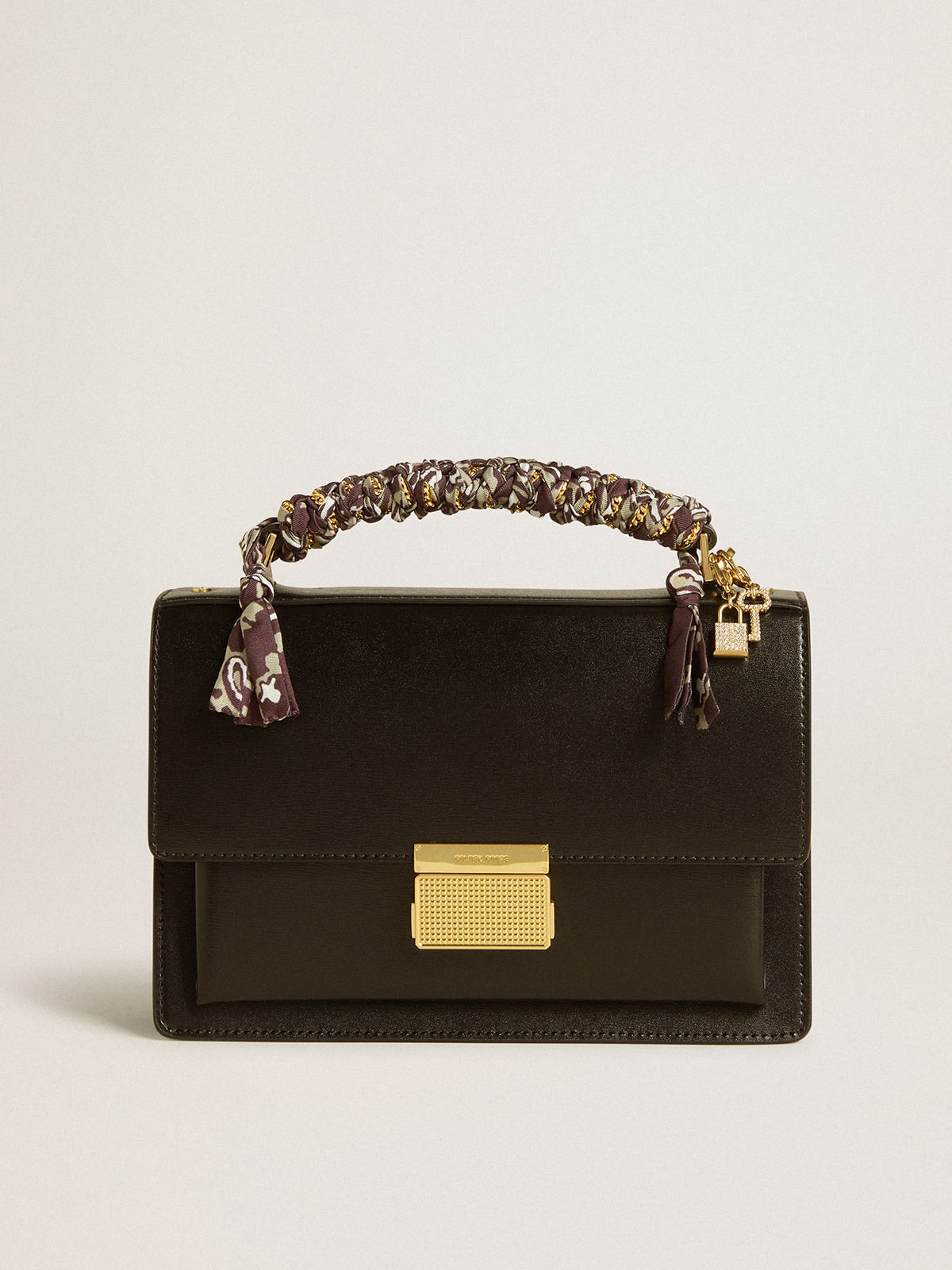 Venezia Bag in black boarded leather with scarf and double charm - Golden Goose Women