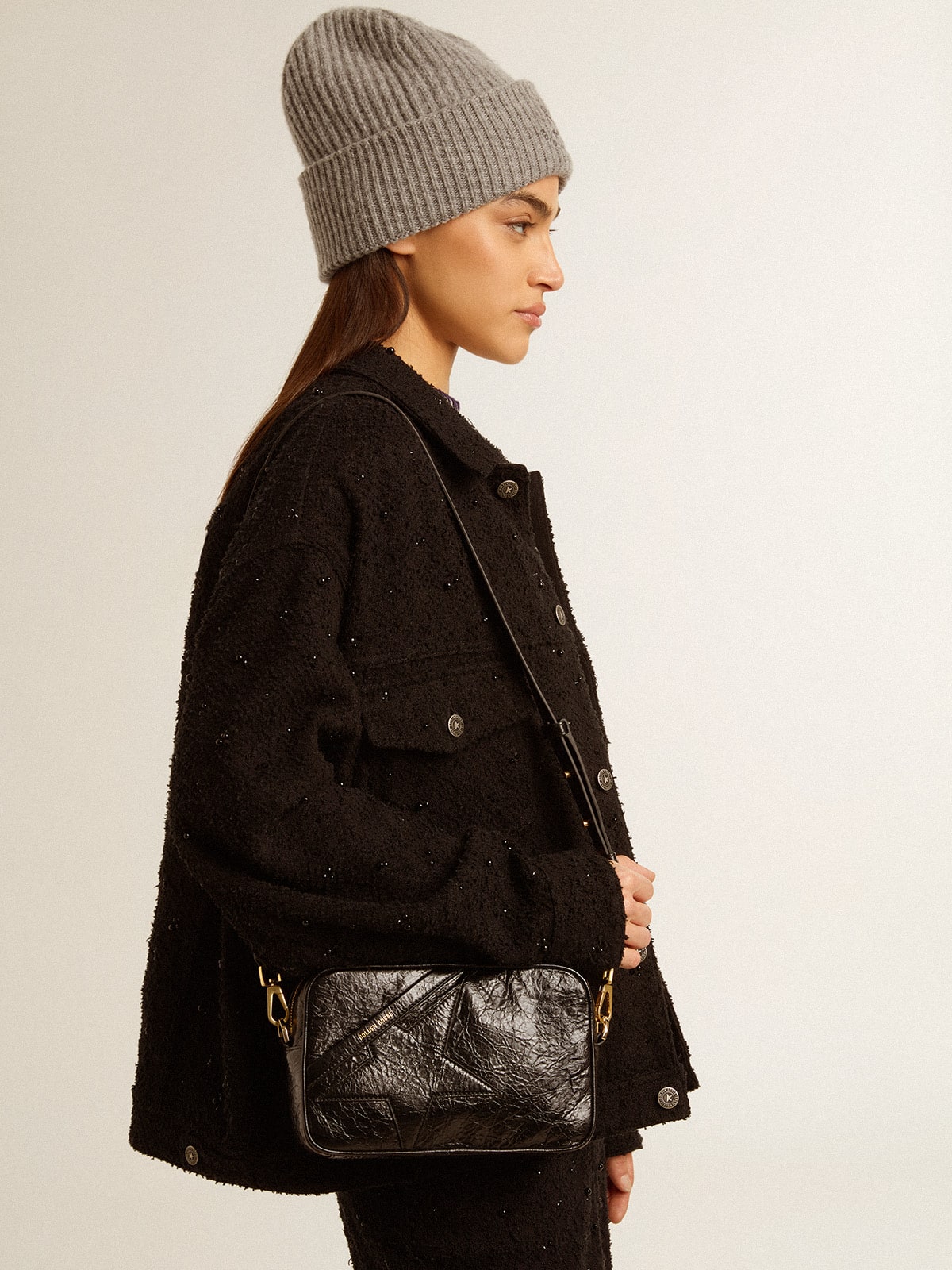 Star Bag in glossy black leather with tone-on-tone star - Golden Goose Women