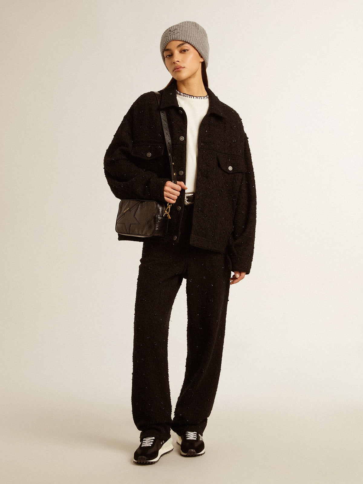 Star Bag in glossy black leather with tone-on-tone star - Golden Goose Women