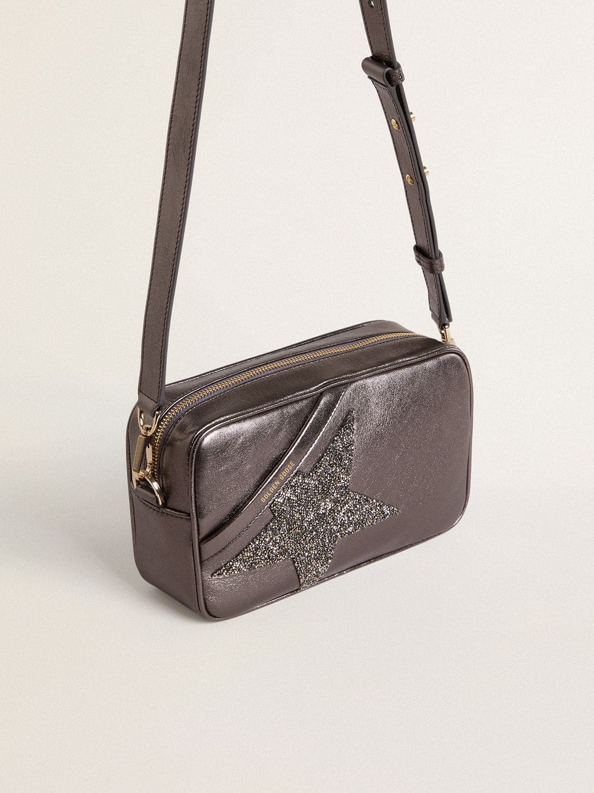 Star Bag in gray metallic leather with Swarovski crystal star - Golden Goose Women