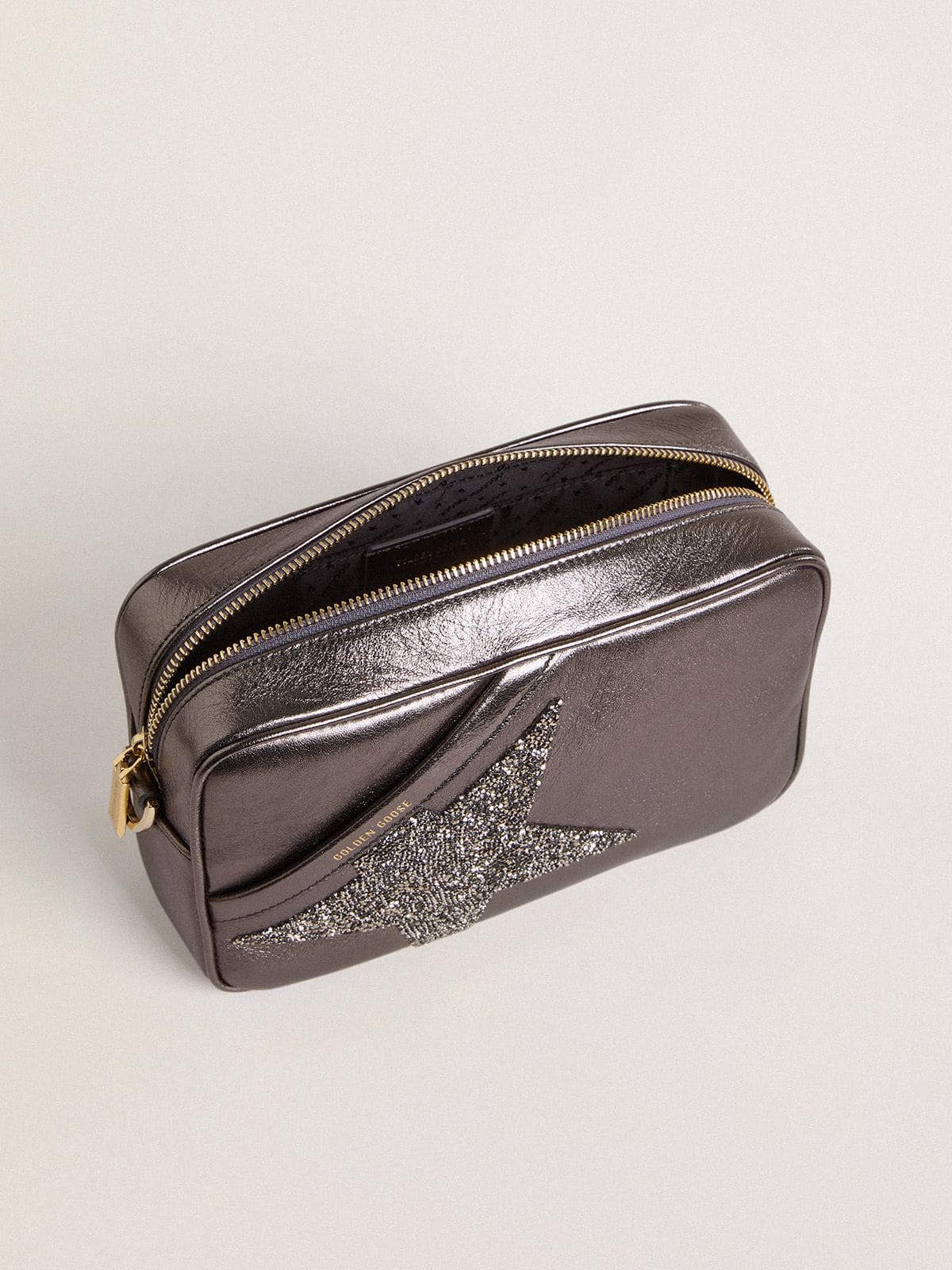 Star Bag in gray metallic leather with Swarovski crystal star - Golden Goose Women