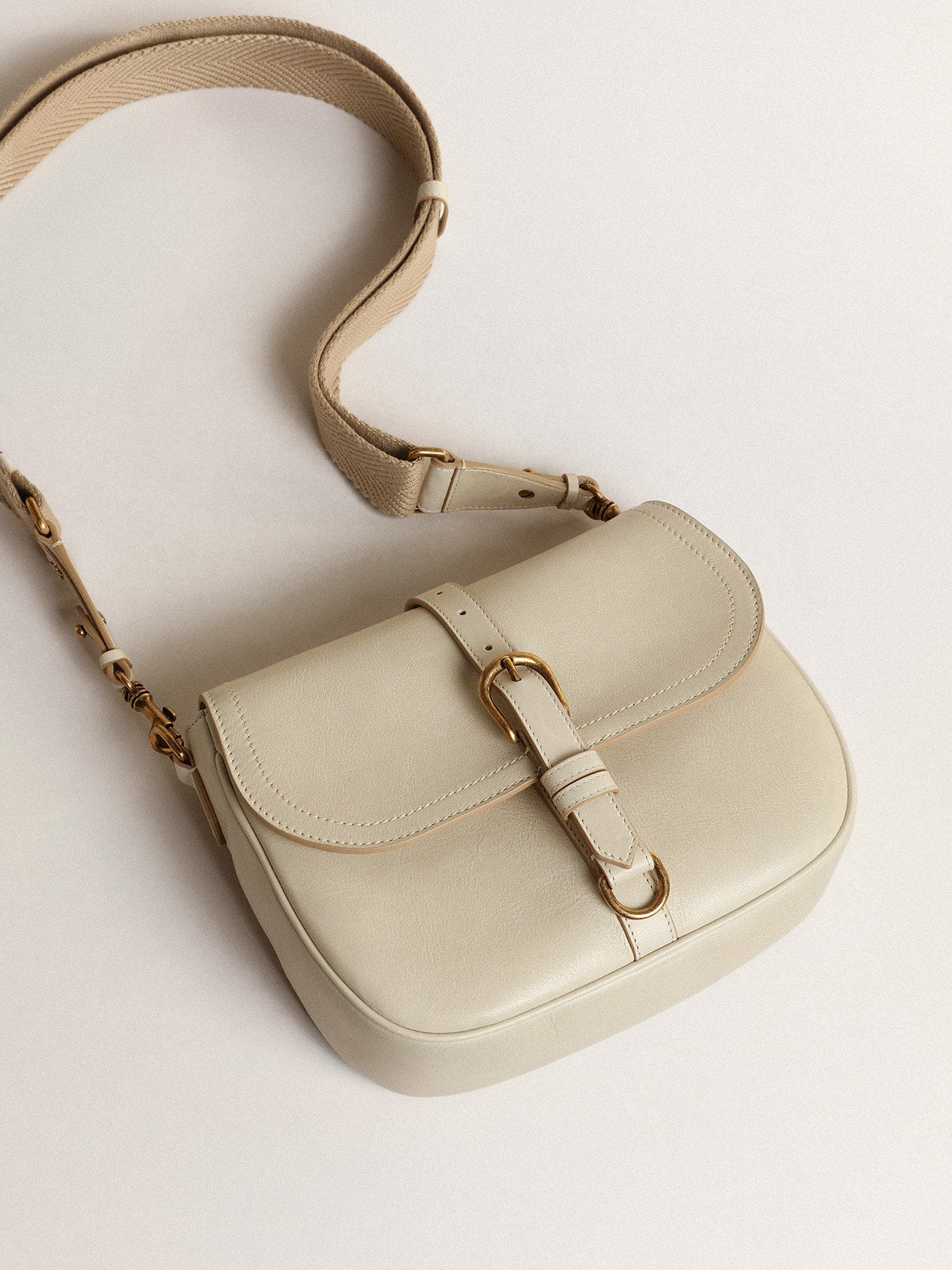 Medium Sally Bag in porcelain leather with buckle and contrasting shoulder strap - Golden Goose Women