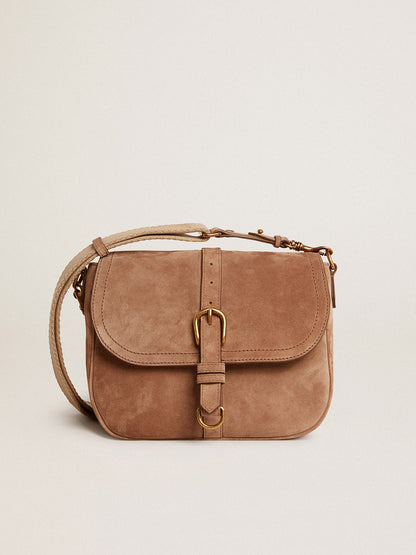 Medium Sally Bag in ash-colored suede with contrasting buckle and shoulder strap - Golden Goose Women