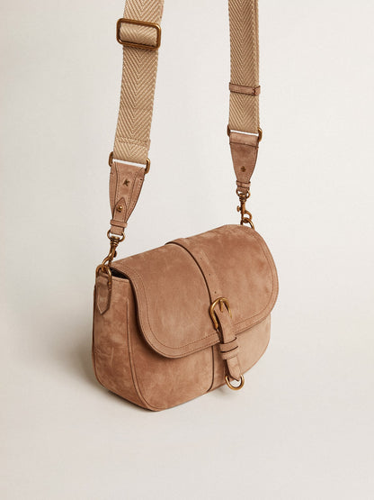 Medium Sally Bag in ash-colored suede with contrasting buckle and shoulder strap - Golden Goose Women