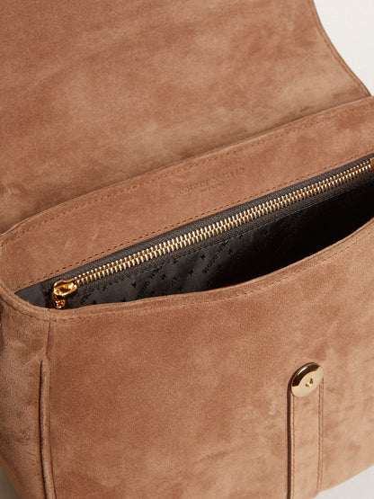 Medium Sally Bag in ash-colored suede with contrasting buckle and shoulder strap - Golden Goose Women