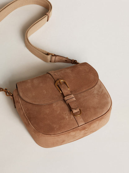 Medium Sally Bag in ash-colored suede with contrasting buckle and shoulder strap - Golden Goose Women