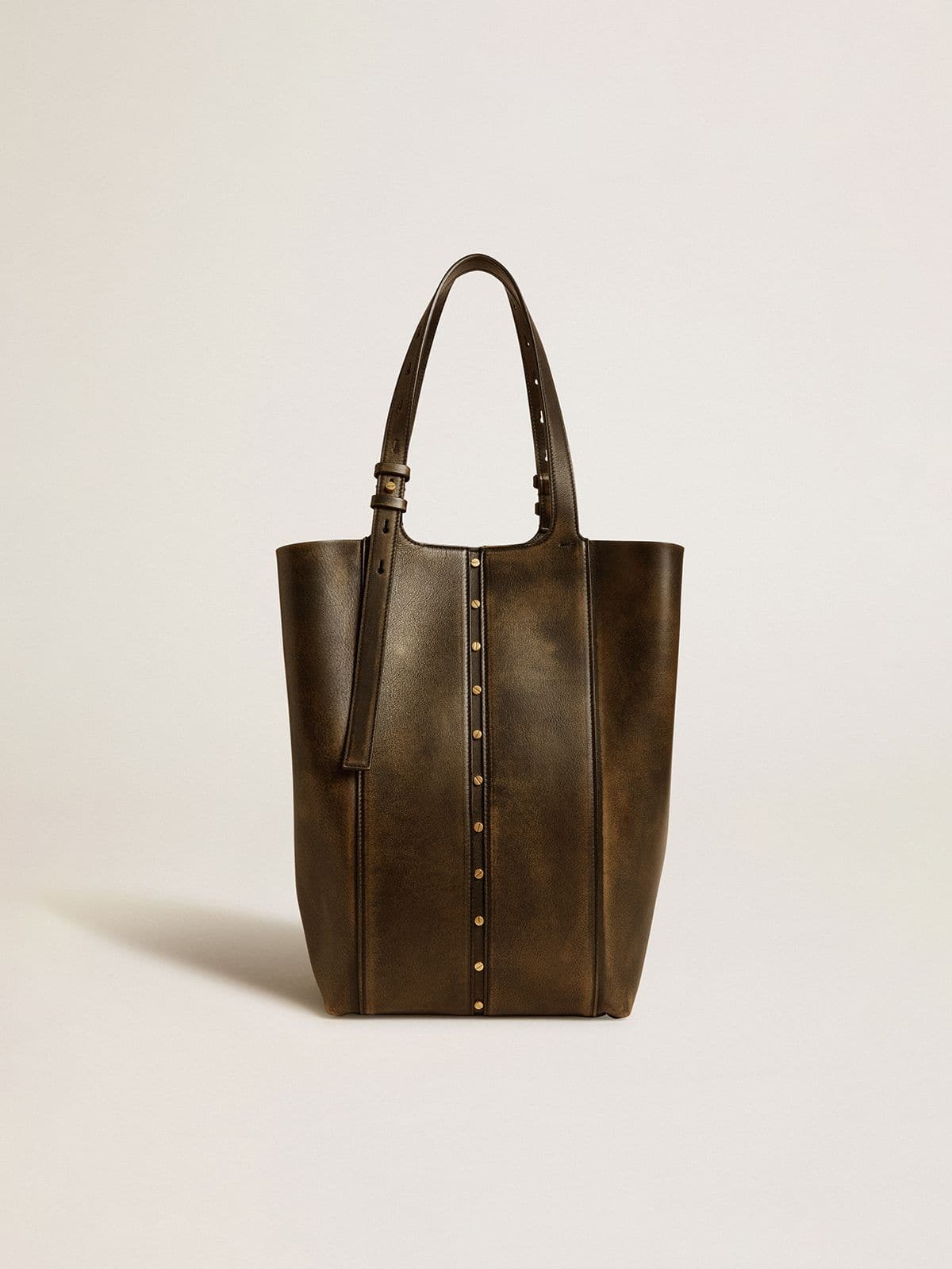 24/7 Bag North South in black distressed leather with adjustable handles - Golden Goose Women