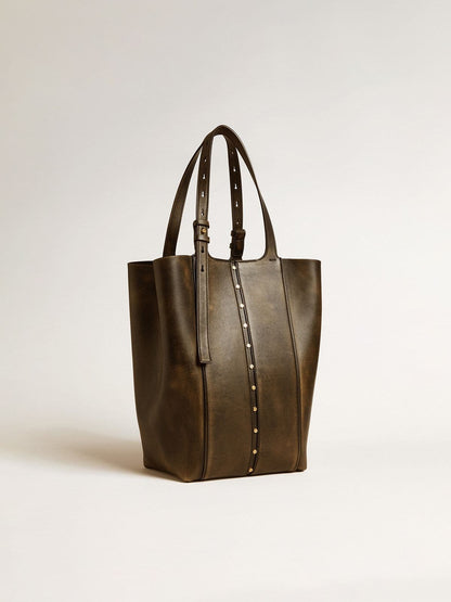 24/7 Bag North South in black distressed leather with adjustable handles - Golden Goose Women