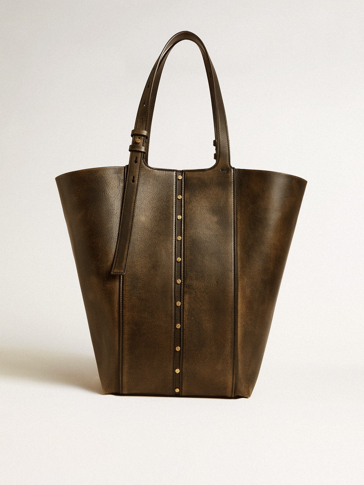 24/7 Bag North South in black distressed leather with adjustable handles - Golden Goose Women