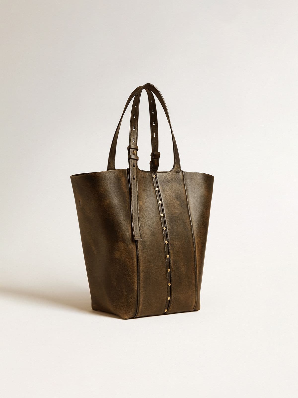 24/7 Bag North South in black distressed leather with adjustable handles - Golden Goose Women