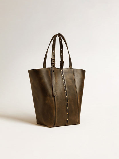 24/7 Bag North South in black distressed leather with adjustable handles - Golden Goose Women