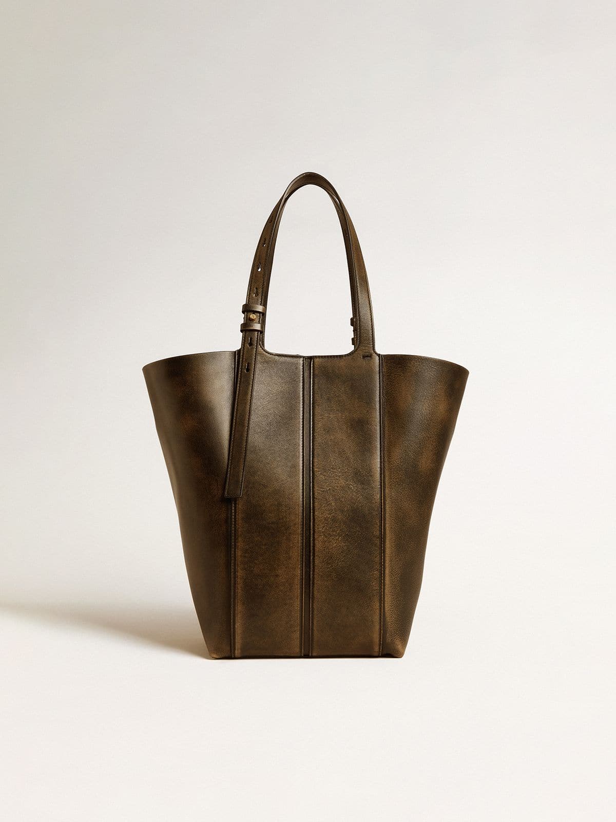 24/7 Bag North South in black distressed leather with adjustable handles - Golden Goose Women
