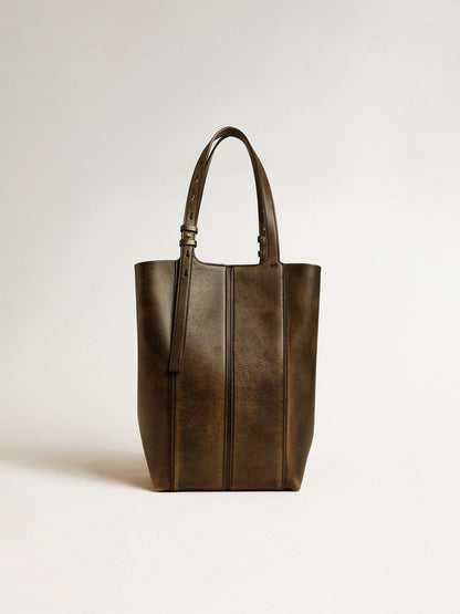24/7 Bag North South in black distressed leather with adjustable handles - Golden Goose Women