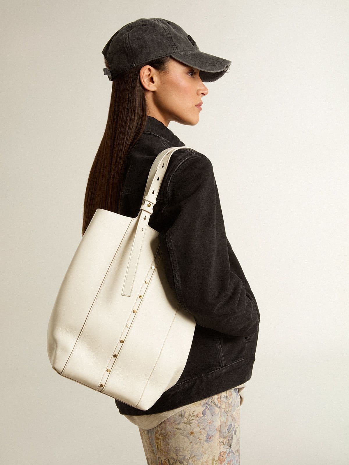 24/7 Bag North South in butter-colored leather with adjustable handles - Golden Goose Women