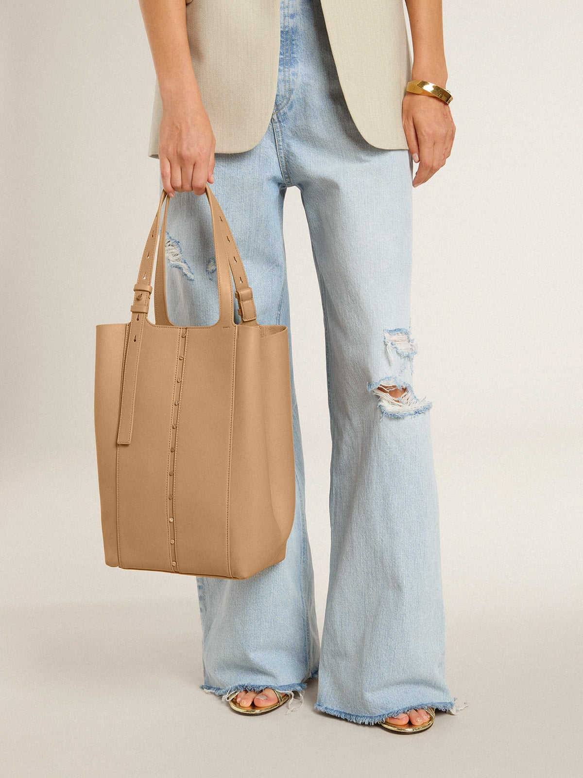 24/7 Bag North South in cappuccino-colored leather with adjustable handles - Golden Goose Women
