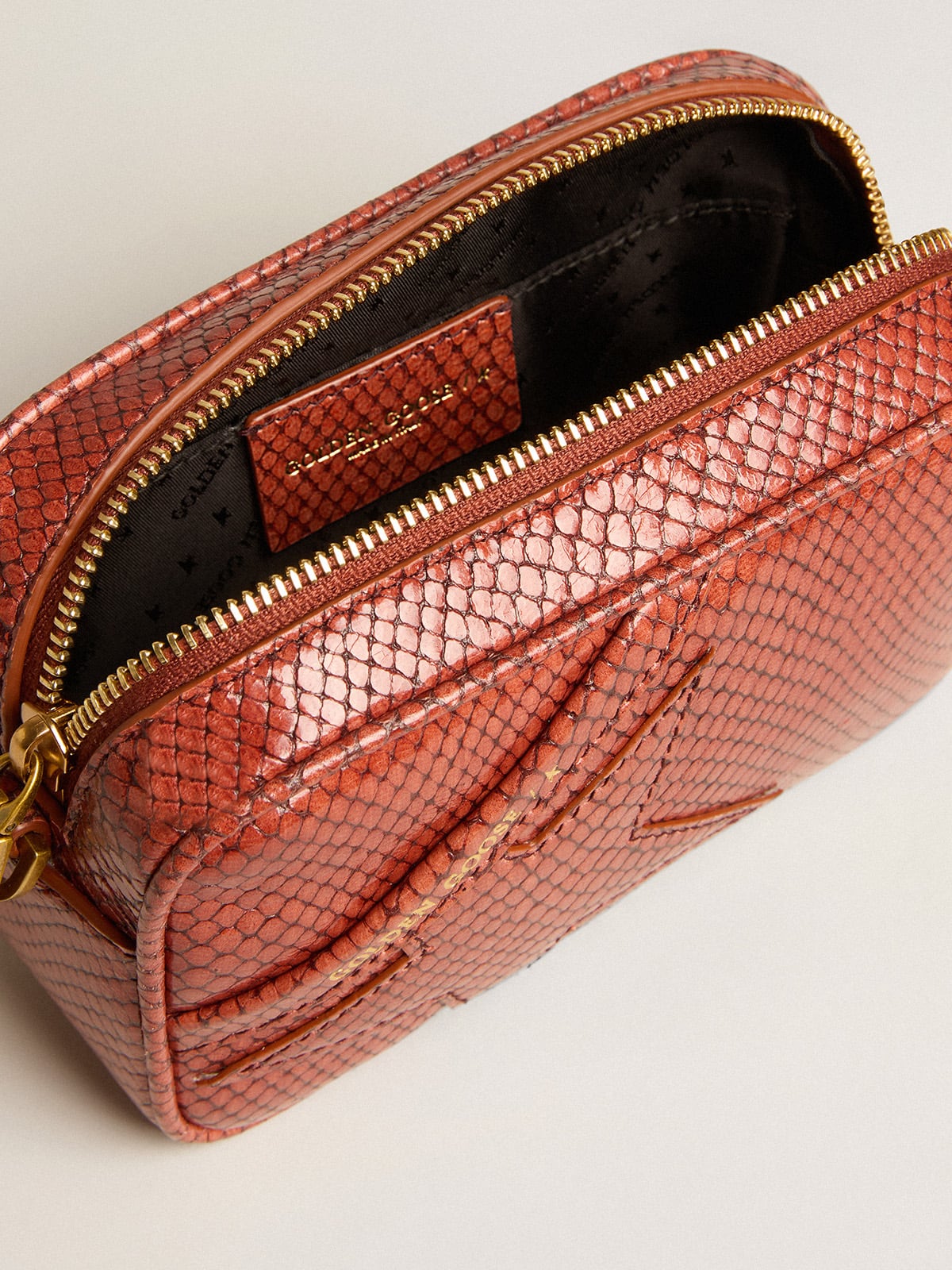 Mini Star Bag in rust-colored snake-print leather - Golden Goose Women