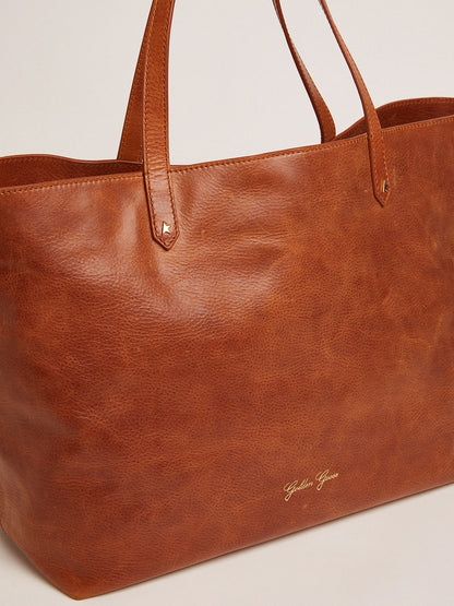 Pasadena Bag in tan-colored glossy hammered leather with gold logo on the front - Golden Goose Women