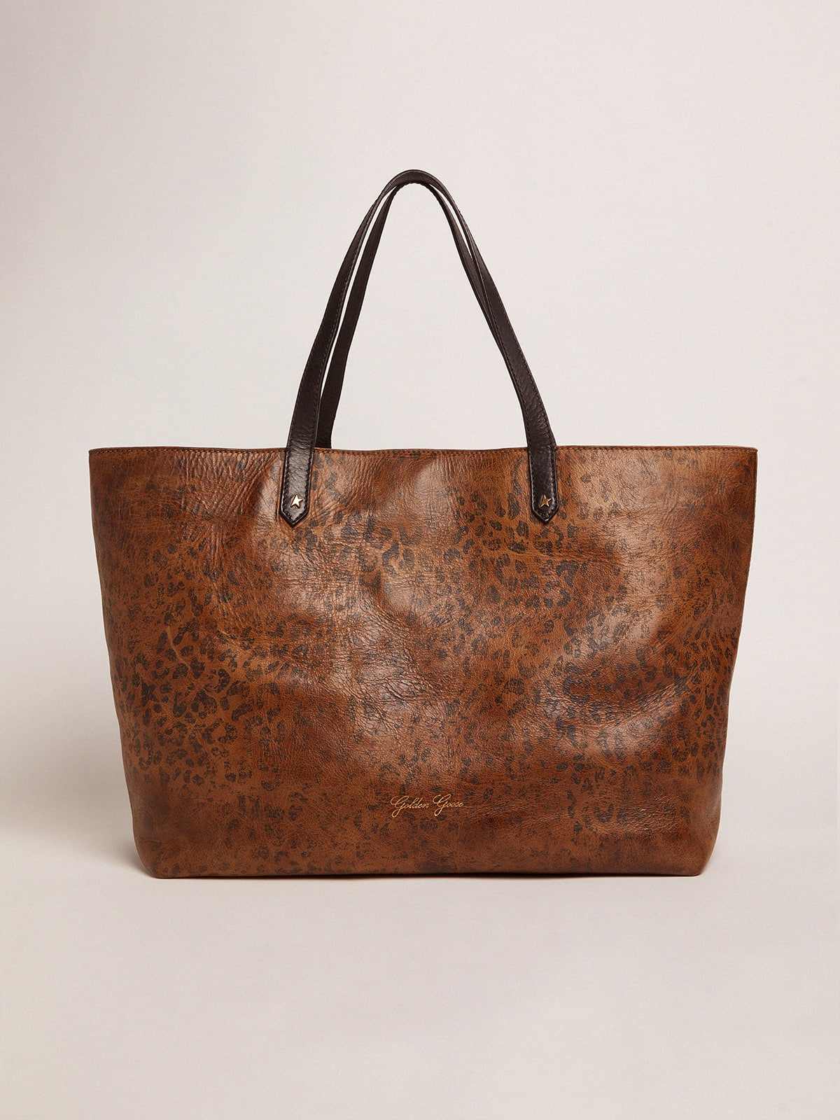 Pasadena Bag in hammered leather with leopard print and contrasting black handles - Golden Goose Women