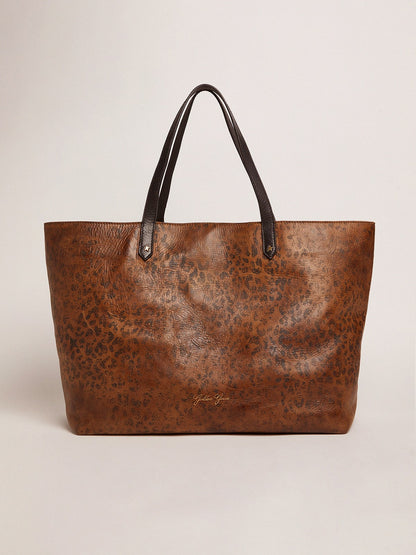 Pasadena Bag in hammered leather with leopard print and contrasting black handles - Golden Goose Women