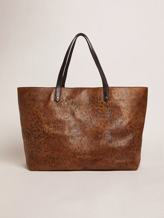 Pasadena Bag in hammered leather with leopard print and contrasting black handles - Golden Goose Women