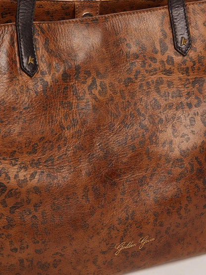 Pasadena Bag in hammered leather with leopard print and contrasting black handles - Golden Goose Women