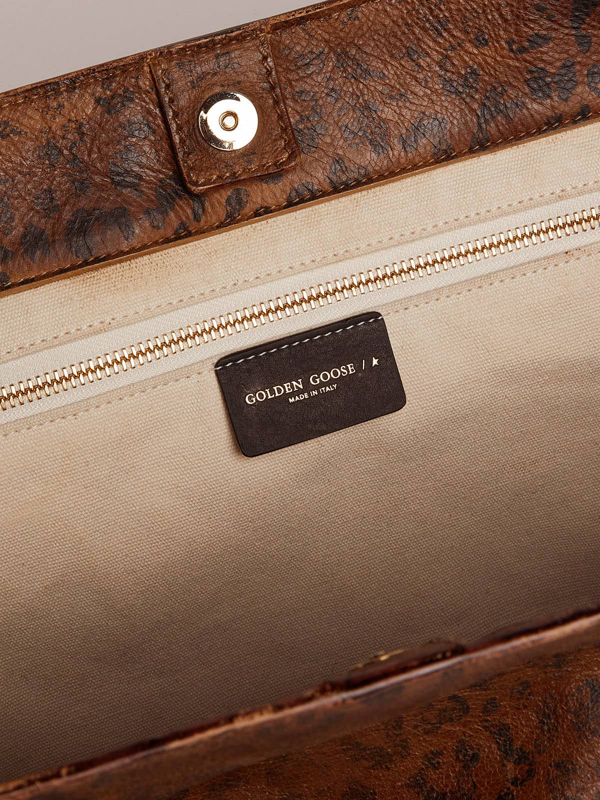 Pasadena Bag in hammered leather with leopard print and contrasting black handles - Golden Goose Women