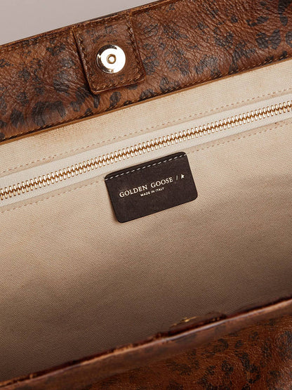 Pasadena Bag in hammered leather with leopard print and contrasting black handles - Golden Goose Women