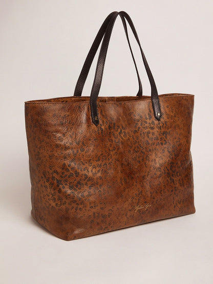 Pasadena Bag in hammered leather with leopard print and contrasting black handles - Golden Goose Women