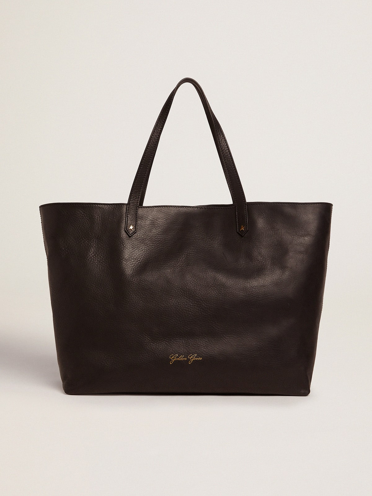 Pasadena Bag in black hammered leather with gold logo on the front - Golden Goose Women