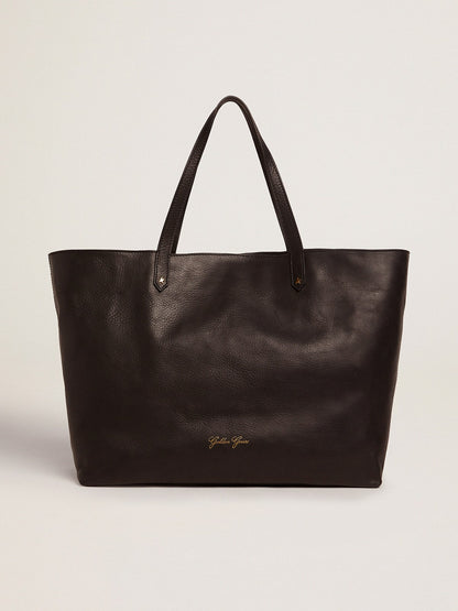 Pasadena Bag in black hammered leather with gold logo on the front - Golden Goose Women