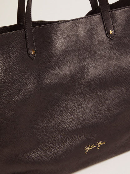 Pasadena Bag in black hammered leather with gold logo on the front - Golden Goose Women
