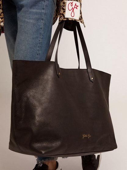 Pasadena Bag in black hammered leather with gold logo on the front - Golden Goose Women